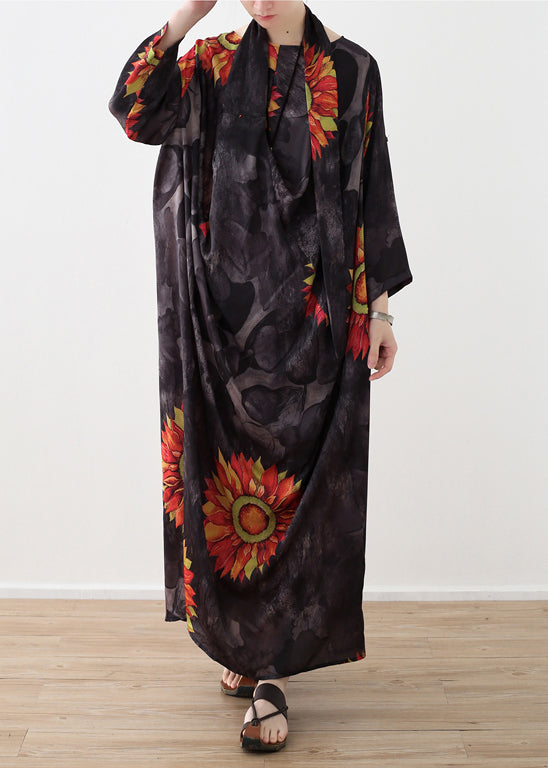 Chic druckt Leinenkleidung für Frauen Plus Size Fotografie asymmetrischer Ausschnitt Maxi Sommerkleider