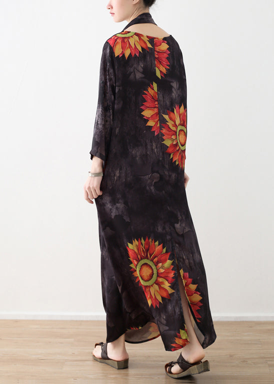 Chic prints linen clothes For Women Plus Size Photography asymmetric neck Maxi summer Dresses