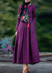 Chic purple clothes For Women o neck Cinched Maxi spring Dresses - SooLinen