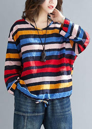 Chic rainbow cotton clothes drawstring Dresses tops - SooLinen