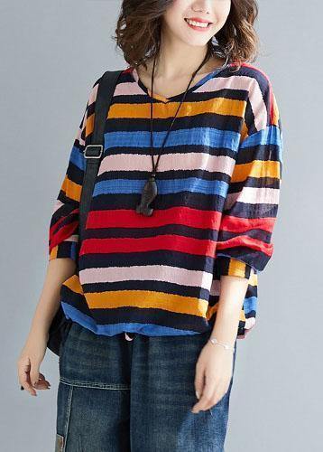 Chic rainbow cotton clothes drawstring Dresses tops - SooLinen