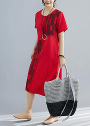 Chic red patchwork cotton quilting dresses plus size pattern o neck Maxi summer Dress - SooLinen