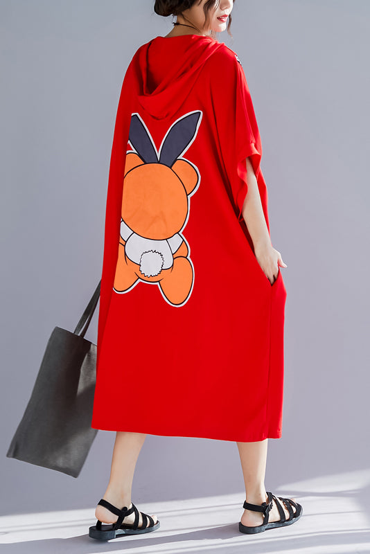 Chic red print cotton clothes Organic Sleeve o neck Half sleeve Maxi Summer Dress