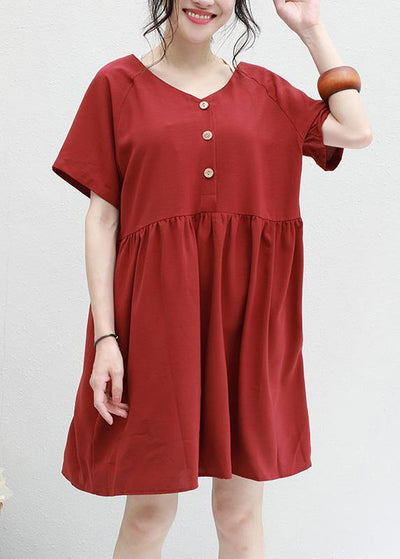Chic red summer chiffon dresses v neck Plus Size two ways to wear Dress - SooLinen