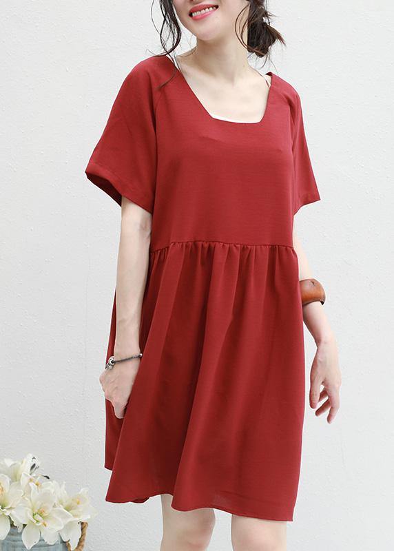 Chic red summer chiffon dresses v neck Plus Size two ways to wear Dress - SooLinen
