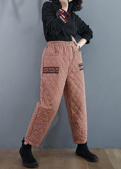 Chic red trousers Thin elastic waist thick Fashion Ideas women pants - SooLinen