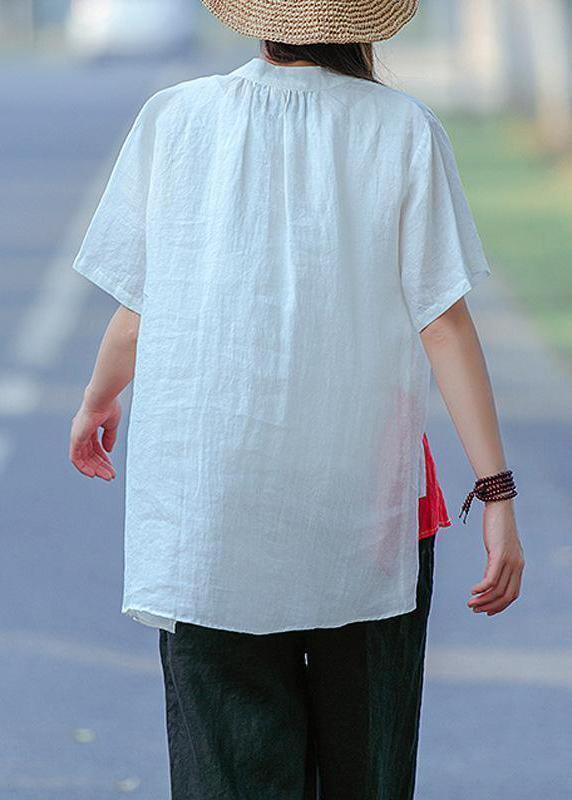 Chic shirts women Plus Size Cotton Literary White Summer Cardigan Short Sleeve Shirt - SooLinen