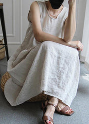 Chic sleeveless o neck cotton Wardrobes design silver white Dress - SooLinen