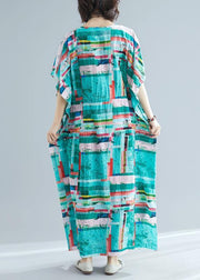 Chic v neck drawstring quilting dresses Work Outfits green print Dress summer - SooLinen