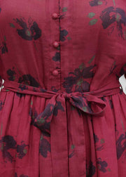 Chic v neck patchwork spring dresses design red print Dresses - SooLinen