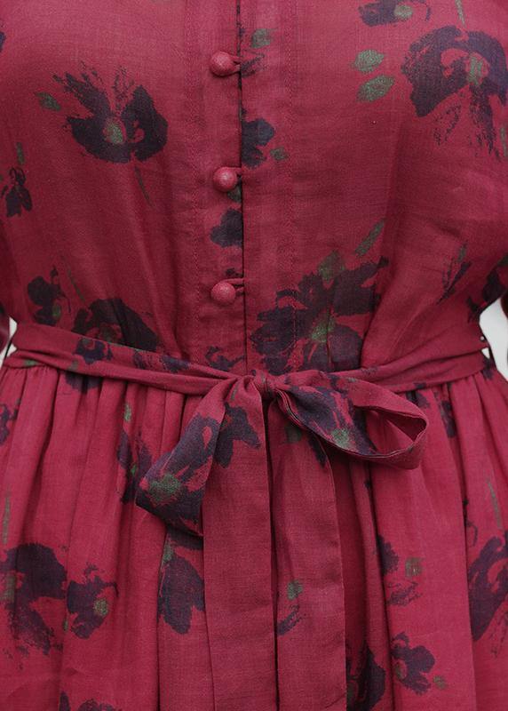 Chic v neck patchwork spring dresses design red print Dresses - SooLinen