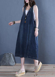 Chic v neck sleeveless cotton Fashion Ideas denim blue cotton robes Dresses - SooLinen