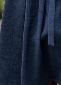 Chic v neck tie waist spring Robes Tunic blue Dresses - SooLinen