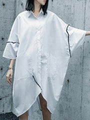 Chic white Cotton tunics for women lapel asymmetric daily shirt Dresses - SooLinen