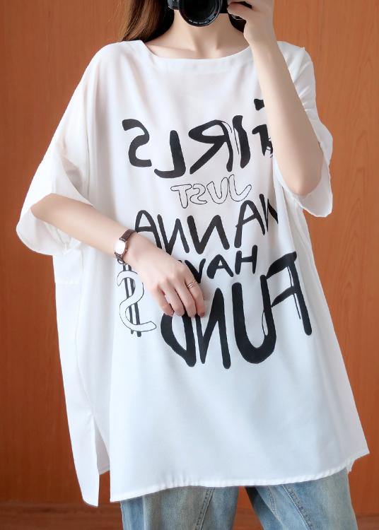 Chic white Letter clothes o neck oversized summer tops - SooLinen