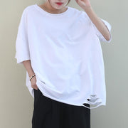 Chic white cotton crane tops o neck Hole oversized shirt - SooLinen