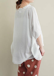 Chic white cotton top silhouette Ruffled Knee summer top - SooLinen