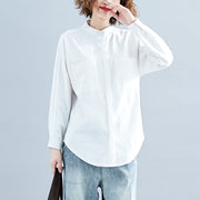 Schicke weiße Leinen-Tunika-Muster Plus Size Wardrobes Langarm-Midi-Frühlingshemden