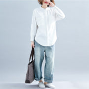 Chic white linen tunic pattern Plus Size Wardrobes long sleeve Midi spring shirts