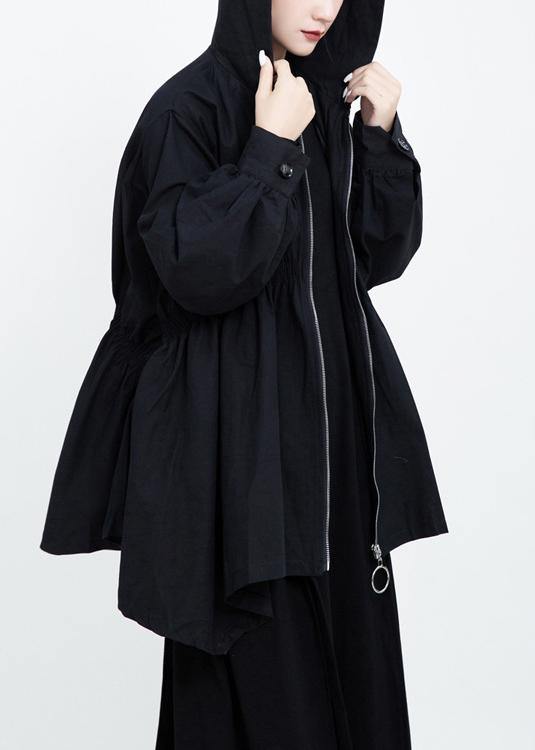 Chic Cinched Plus Size hooded maxi coat black Midi coat - SooLinen