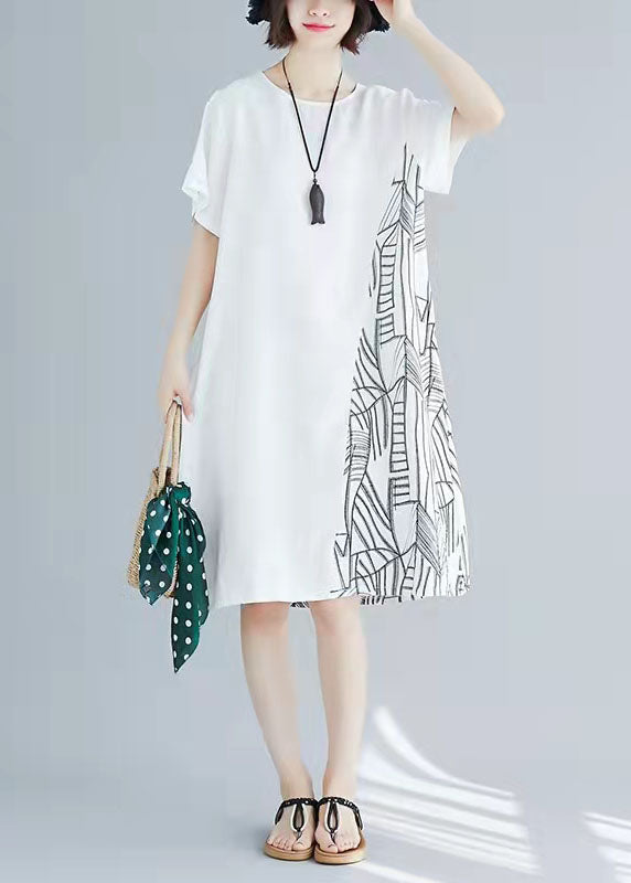 Chic White Cotton Clothes Boho Linen Patchwork Traveling Summer Dress