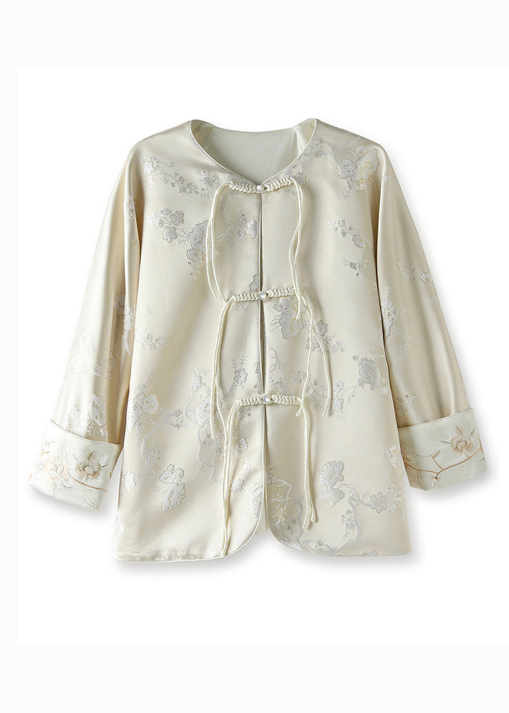 Chinese Style Apricot Tasseled Button Embroidered Silk Coats Fall