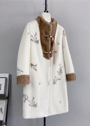 Chinese Style Beige Tasseled Embroidered Mink Cashmere Coat Winter