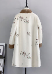Chinese Style Beige Tasseled Embroidered Mink Cashmere Coat Winter