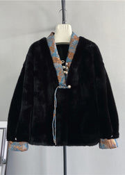 Chinese Style Beige V Neck Tasseled Mink Cashmere Coat Winter