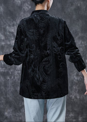 Chinese Style Black Embroideried Corduroy Jacket Spring