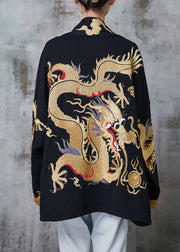 Chinese Style Black Oversized Dragon Cotton Cardigans Spring