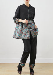 Chinese Style Black Oversized Patchwork Cotton Two Pieces Set Spring