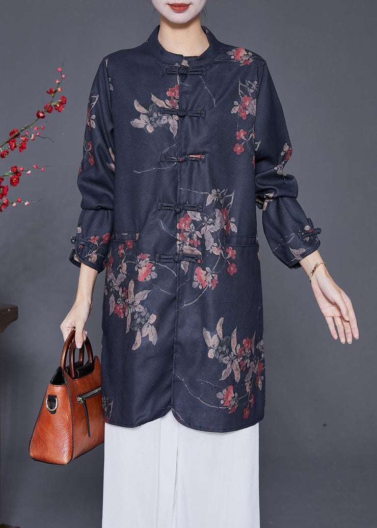 Chinese Style Black Print Linen Long Clothes Fall