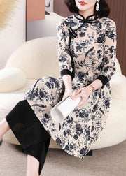 Chinese Style Black Print Wrinkled Long Dress Two Pieces Set Summer