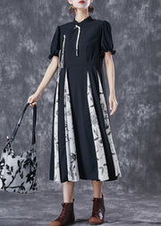 Chinese Style Black Tassel Patchwork Exra Large Hem Pleated Dresses Summer