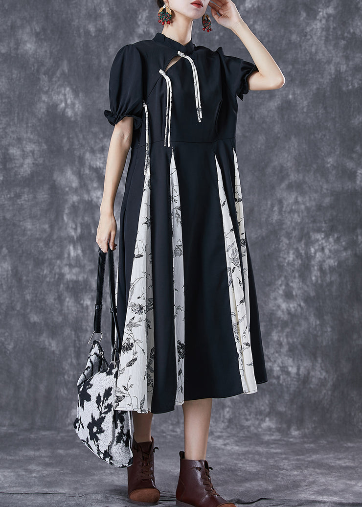 Chinese Style Black Tassel Patchwork Exra Large Hem Pleated Dresses Summer