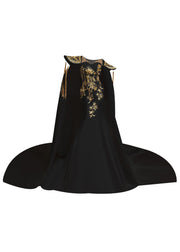 Chinese Style Black Tasseled Embroidered Patchwork Silk Dress Fall