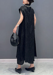 Chinese Style Black Tasseled Jacquard Patchwork Silk Dress Summer