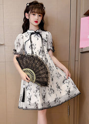 Chinese Style Black Tasseled Print Patchwork Chiffon Baby Girls Dress Summer