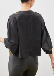 Chinese Style Black Tasseled Print Silk Cardigan Spring