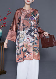 Chinese Style Coffee Chinese Button Print Silk Dress Spring