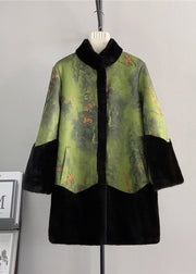 Chinese Style Colorblock Stand Collar Patchwork Mink Velvet Coat Winter
