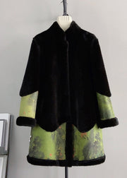 Chinese Style Colorblock Stand Collar Patchwork Mink Velvet Coat Winter