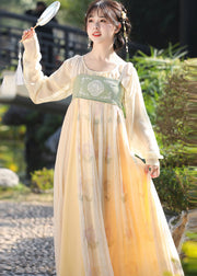 Chinese Style Green Embroidered Wrinkled Patchwork Chiffon Two Pieces Set Long Sleeve