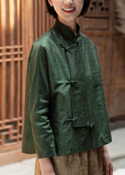 Grüne Stehkragen-Knopfoberteile im chinesischen Stil mit langen Ärmeln
