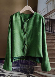Chinese Style Green Tasseled Button Jacquard Silk Coats Spring