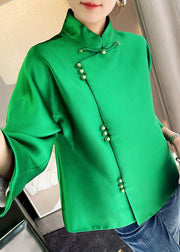 Seidenoberteil mit langem Ärmel und Stehkragen im chinesischen Stil mit grünem Knopf