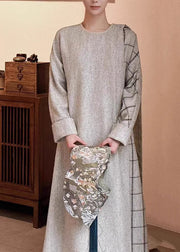 Chinese Style Grey Cape And Dress Cotton Two-Piece Set Spring