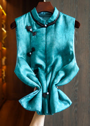 Chinese Style Grey Stand Collar Button Parka Waistcoat Sleeveless