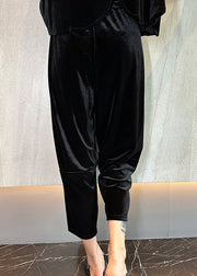 Chinese Style Mulberry Elastic Waist Patchwork Velour Straight Crop Pants Spring
